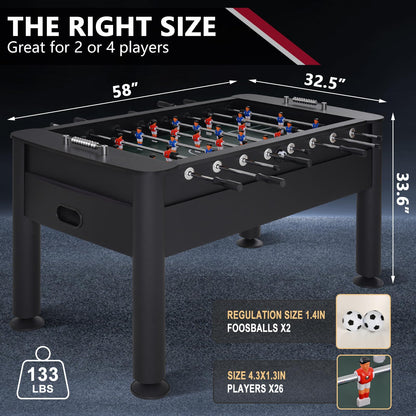 RAYKEEP 58 Inch Foosball Table, Full Size Competition Soccer Game Table for Adults & Kids, Heavy-Duty Indoor Arcade Table for Game Rooms & Parties (Black-58inch)