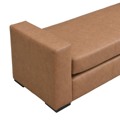 Christopher Knight Home Mosley Faux Leather Upholstered Ottoman Bench, Rectangular Foot Stools Ottoman, Wooden Ottoman Footrest, Bedroom End of Bed Footstool, Living Room Sofa Extra Seat, Brown