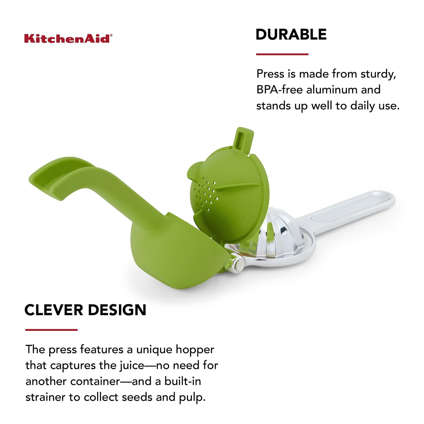 KitchenAid Citrus Juice Press Squeezer for Lemons and Limes with Seed Catcher and Pour Spout, 8 Inch