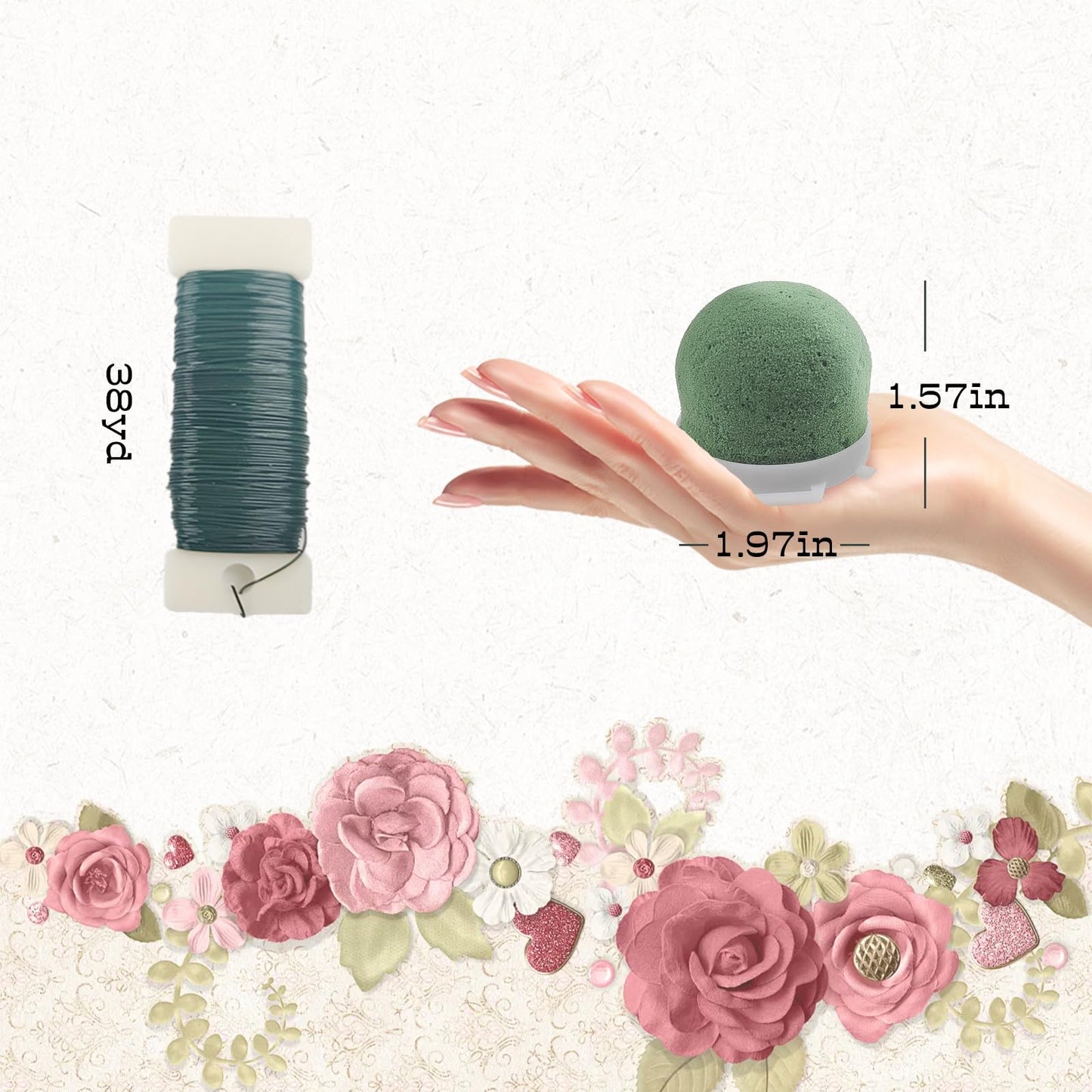 12 Pcs Mini Floral Foam Holder Floral Foam Round with 1 Roll Green Floral Wire Floral Foam Blocks for Table Wedding Wine Bottle Hat Décor