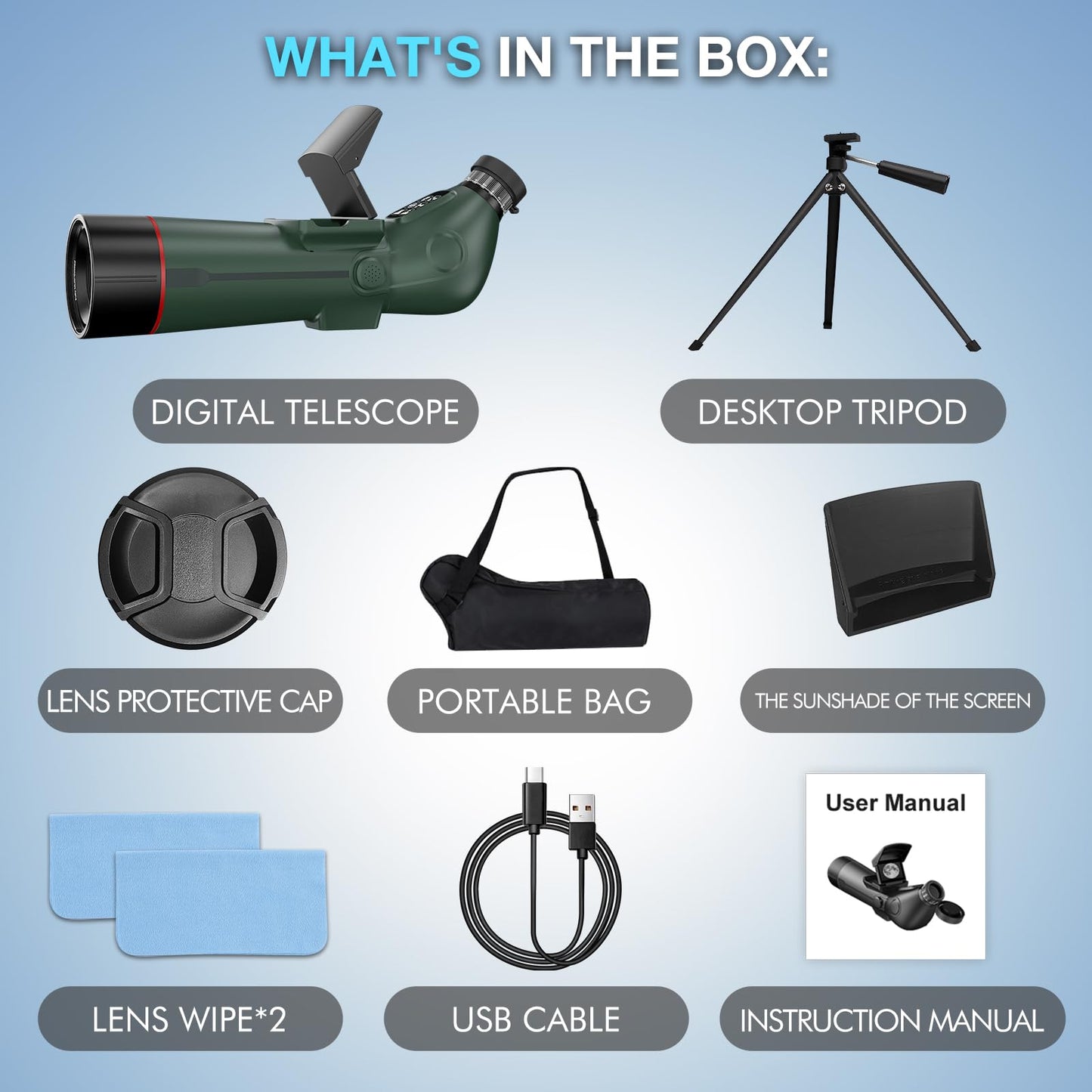 GOWWPUN Spotting Scopes Telescope, Save 30MP Photos&4K Video, 2.8'' Extended Screen,78mm Large Objective Lens for Stargazing,Bird Watching,Hiking,Wildlife Viewing,IP54 Waterproof