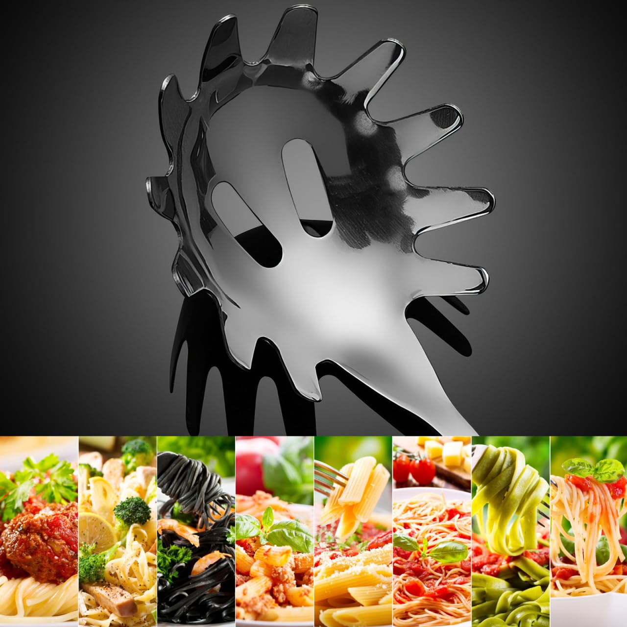 Angoily Spaghetti Spoon Stainless Steel Silver Pasta Spoon with Teeth Versatile Kitchen Tool for Noodle Egg Ramen Soup and Dumplings Cooking Pasta Server Utensil for Home Use 9.4 Inch