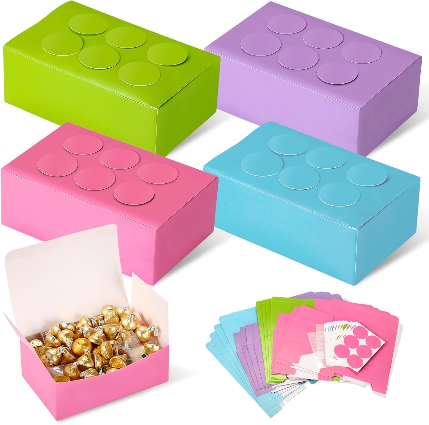 Leinuosen 24 Pieces Building Block Party Favor Boxes, Brick Theme Gift Boxes for Birthday Party Baby Shower