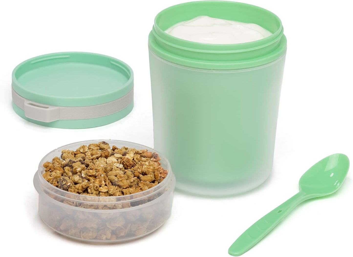 Goodful Double Wall Insulated Yogurt Container - Leak Proof Snack Container with Reusable Spoon, 14-Ounce, Green