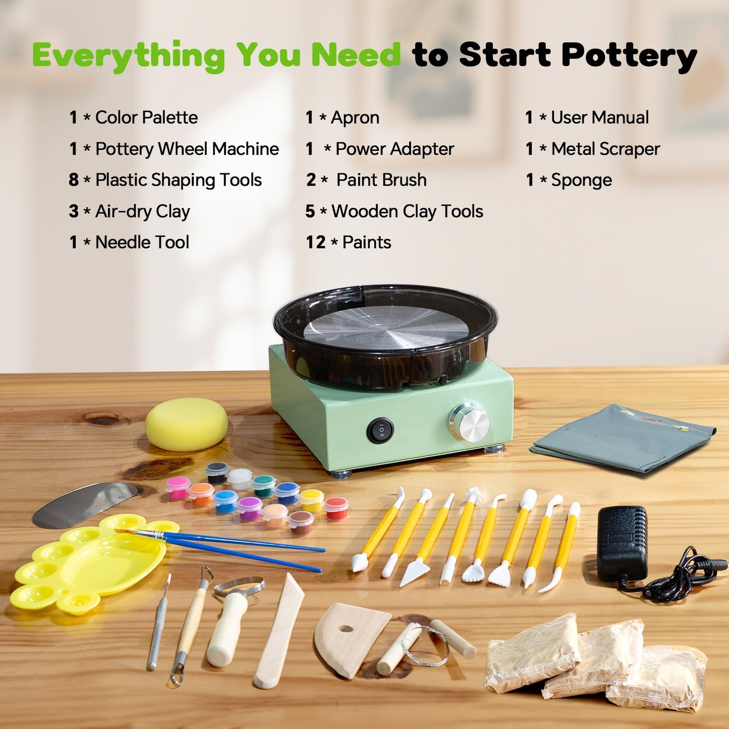 Alldeer Mini Pottery Wheel Kit - 6" Turntable Two-Way Rotation Clay Wheel, Metal Frame, Removable Splash Tray Ceramic Making Kit with 18PCS Sculpting Tools, Pottery DIY Machine for Kids and Beginners
