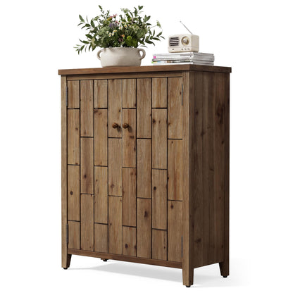LITTLE TREE Solid Wood Shoe Cabinet with Doors, 6-Tier Tall Shoe Cabinet for Entryway, Farmhouse Freestanding Shoe Storage with Adjustable Shelves, Shoe Storage Cabinet for Entrance, Rustic Brown