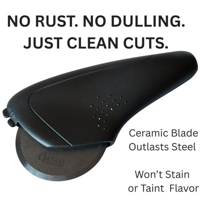 Cestari Heirloom Ceramic Pizza Cutter – Razor-Sharp, Rust-Free Blade with Protective Guard | Dishwasher Safe | A Legacy Kitchen Tool for Generations