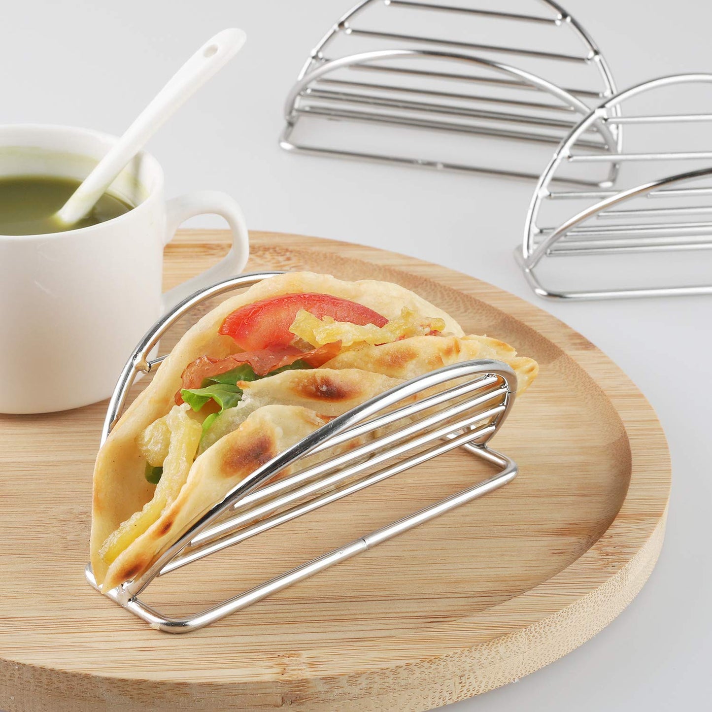 YellRin Taco Holders Stand Stainless Steel Taco Rack Tray Stand Up Holder Kitchen Set for Tortillas, Burritos, Parties & Restaurants (Taco Holder)
