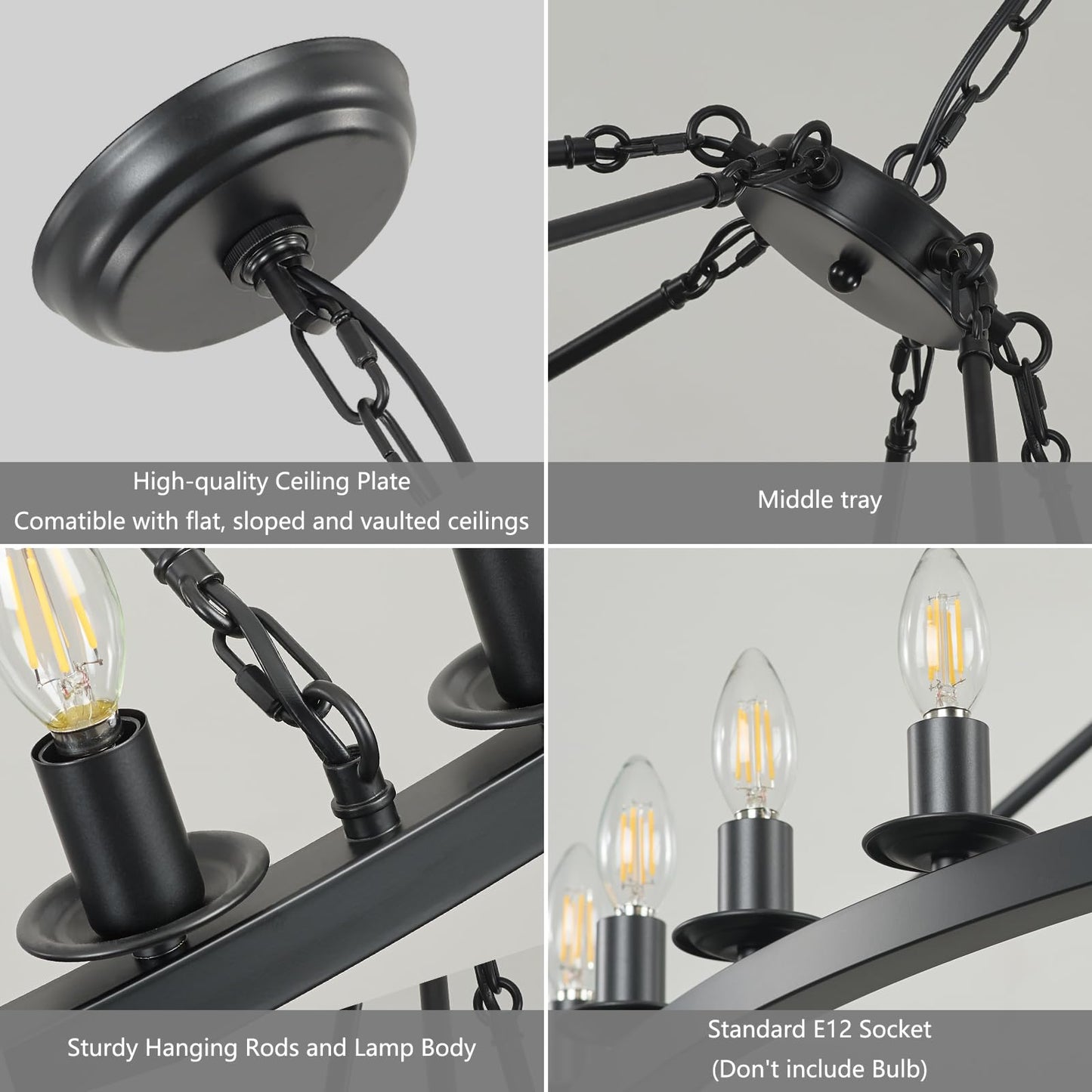 HermnJakk Black Wagon Wheel Chandelier 60-Inch 36-Light,Extra Large Round Rustic Farmhouse Chandelier Metal Circle Chandeliers for Dining Room Living Room High Ceilings