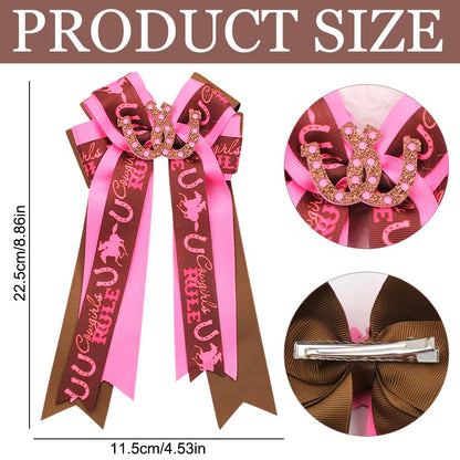 Umibow Western Cowgirl Hair Bows Clips - Cowboy Hat & Boot Bowknot Barrettes | Horseshoes Print