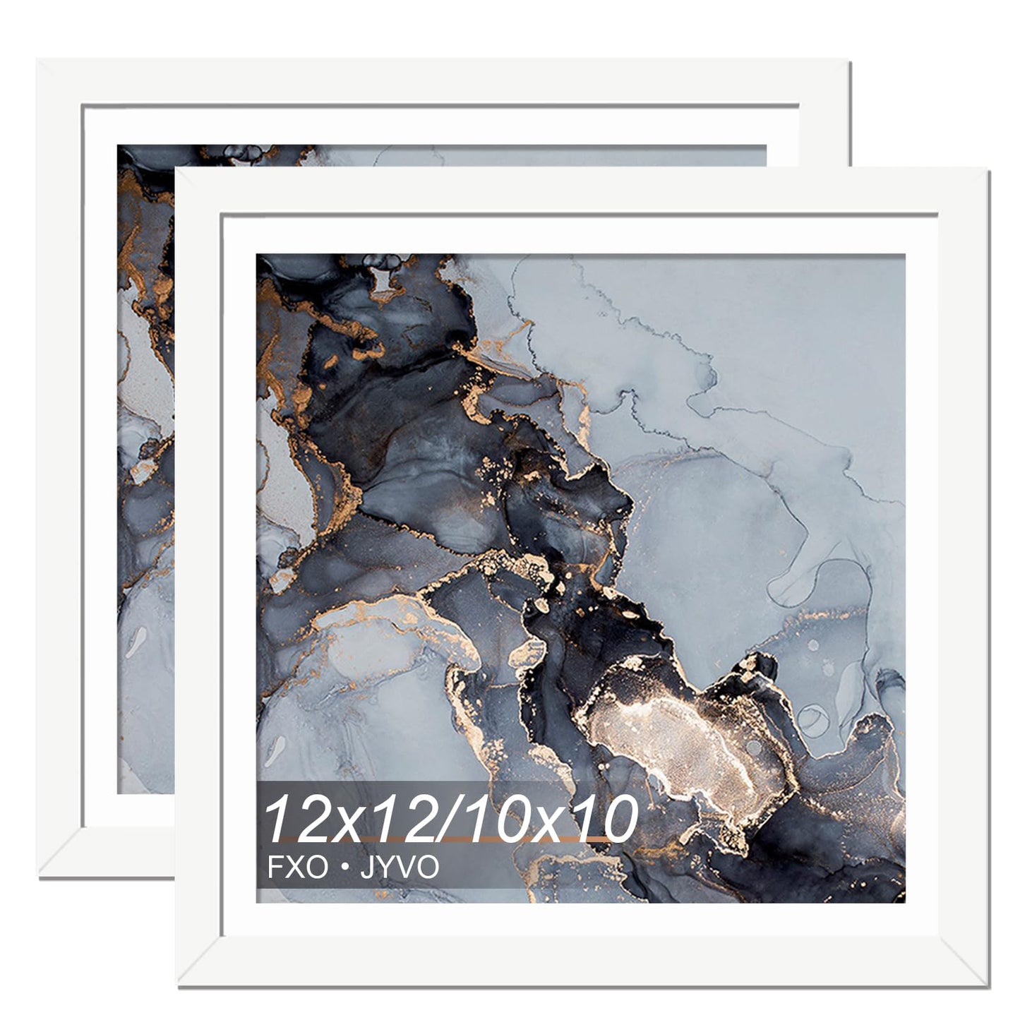 Fxojyvo White 12 x 12 Frame Set of 2, Display Picture 10x10 with Mat or 12x12 Without Mat, Wall Hanging Large Picture Frame for Diamond Art Painting 30x30 cm - 2 Packs