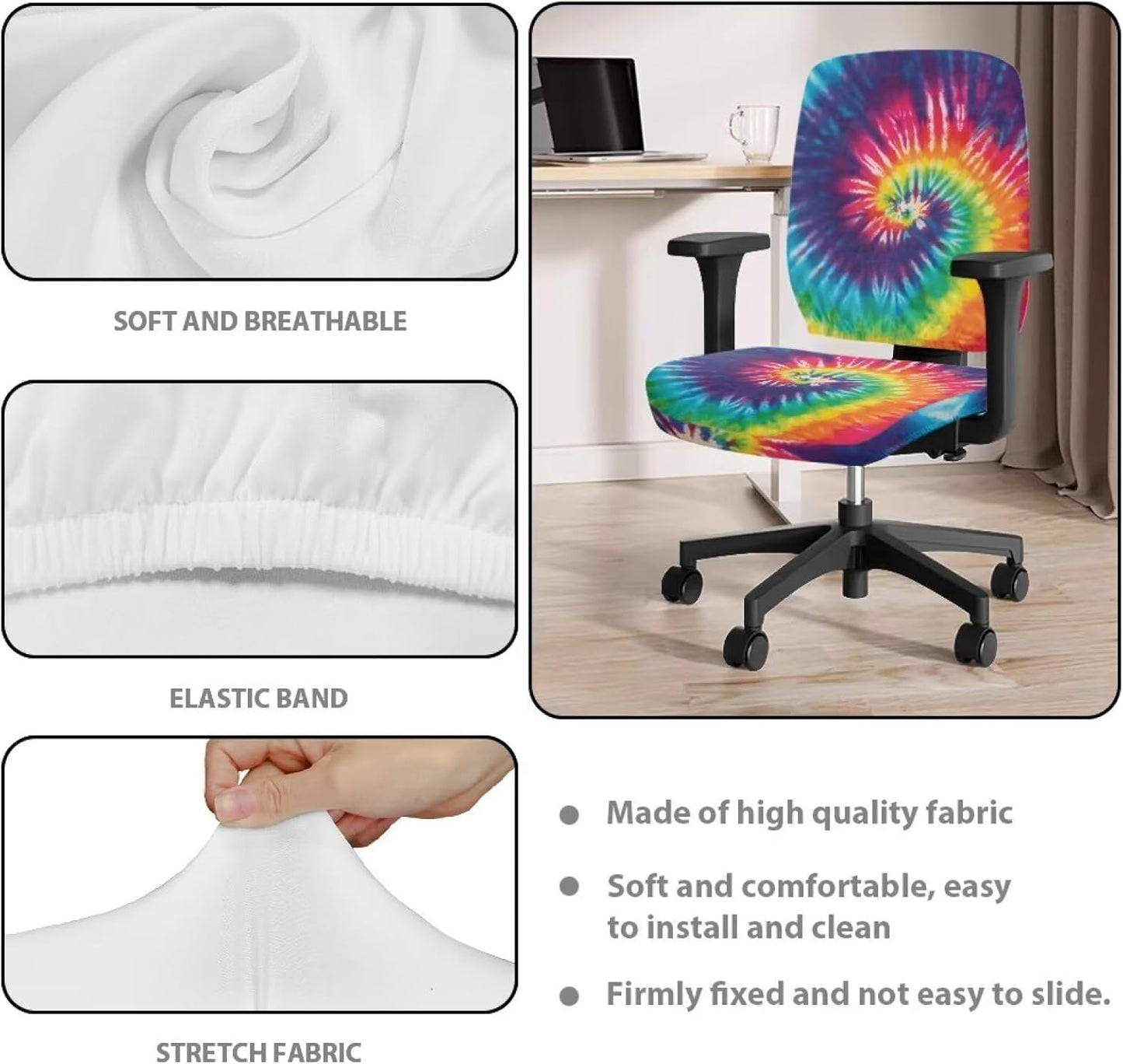 Office Chair Cover with Elastic Band, Removable Slipcover for Universal Desk Chair, High Elastic Fabric Tie Dye Print