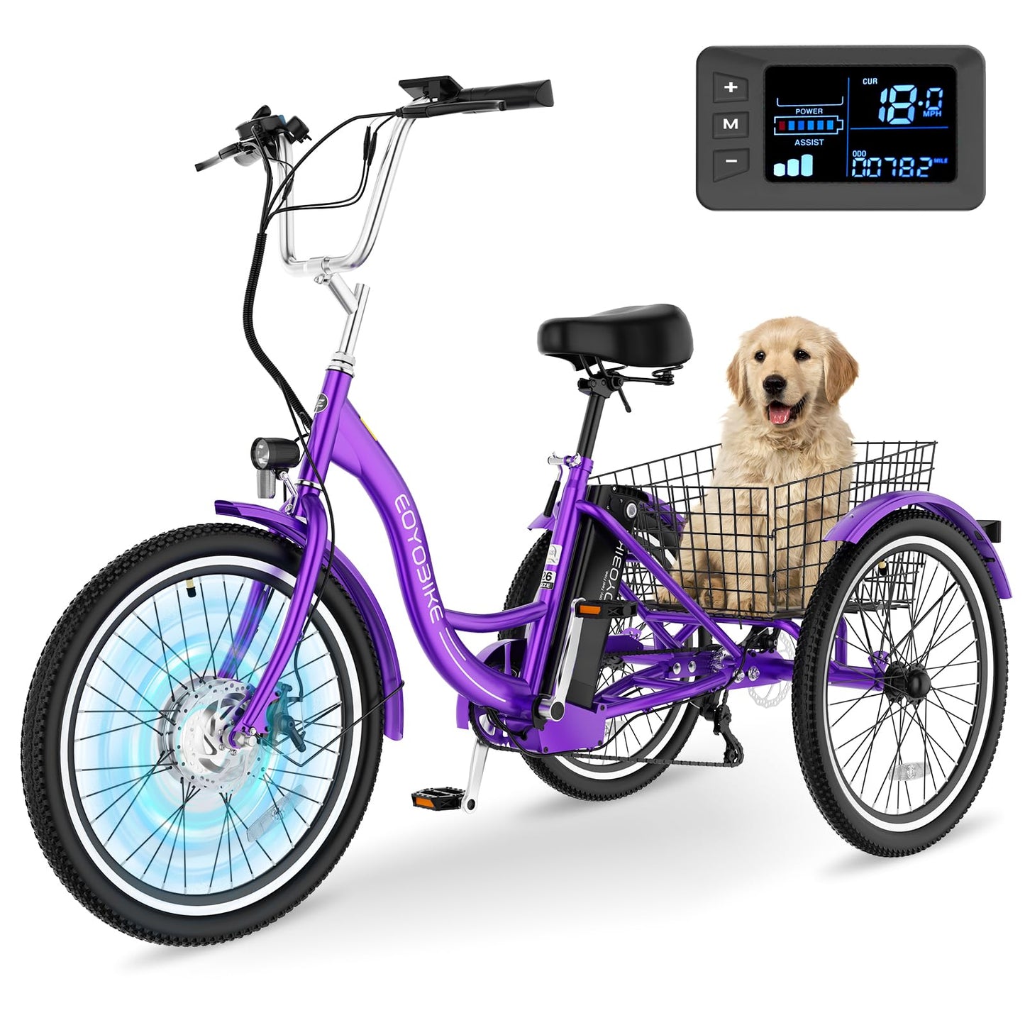 MOONCOOL Electric Tricycle for Adults, 350W 36V Removable Battery, 7 Speeds 3 Wheels Electric Trikes with Large Basket Up to 60Miles