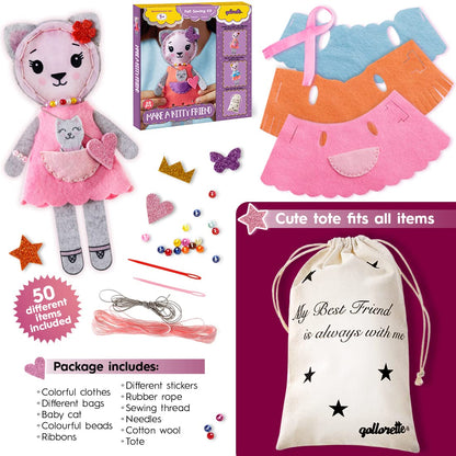 qollorette Felt Sewing Kit for Children, Make Your Own Kitty Toy, Kids' Craft Kit - Make A Friend Sew Kit - Beginner Sewing Kit for Kids, Learn to Sew & Play
