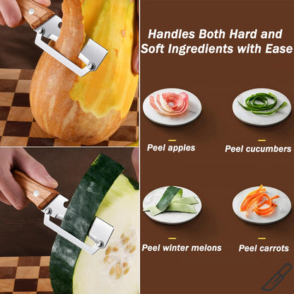 Premium Vegetable Peeler with Wooden Handle and Bottle Opener, Multi Functional Vegetable Peeler for Kitchen, Stainless Steel Blade Kitchen Tool for Vegetables or Fruits That Need to Be Peeled(2PCS)