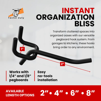 FactorDuty 100 Pack 2 inch Length Steel Black PEG Board Pegboard Shelving Hooks Wholesale Lot 20 lbs PEG Hooks Organizer Tools for Craft Storage, Garage, Kitchen, Tools and More
