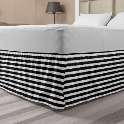 Lunarable Striped Bedskirt, Monochrome Watercolor Style Horizontal Stripes, King Size, Black White