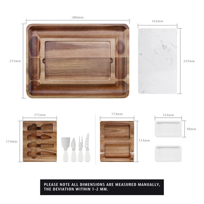 hecef Cheese Board Set Acacia Wood - Large Charcuterie Board with Stainless Steel Knife Set, Thick Wooden Server - Fancy House Warming, Birthday Choice for Gourmets, Feast, Cheese Serving