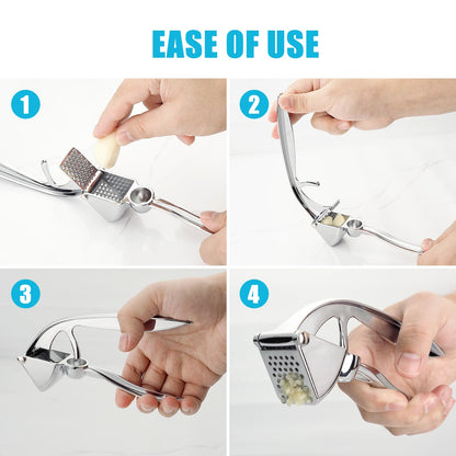 COKORA Garlic Press, Premium Kitchen Metal Garlic Crusher Masher Tool, Rust Proof & Dishwasher Safe, Heavy Duty Professional Garlic Mincer with Ergonomic Handle, Easy to Squeeze and Clean -Silver