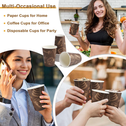 Huifany Coffee Cups 12 oz Paper Cups 180 Pack, Thickened Paper Coffee Cups Disposable 12 oz Coffe Cup, Hot/Cold Beverage Drinking Cup for Office, Home, Party