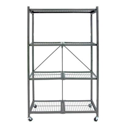 Origami R5 4-Shelf Heavy-Duty Folding Storage Rack, Pewter - Large Foldable Metal Shelving Unit with Wheels for Garage, Pantry, Basement, Laundry Room or Warehouse