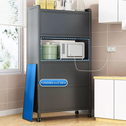 NUHSLF Metal Kitchen Storage Cabinet - Rolling Microwave Stand with Drop Down Door, Bakery Rack Nizer for Dining Room & Living Room, Versatile Kitchen Shelf Unit (70X36X85Cm)