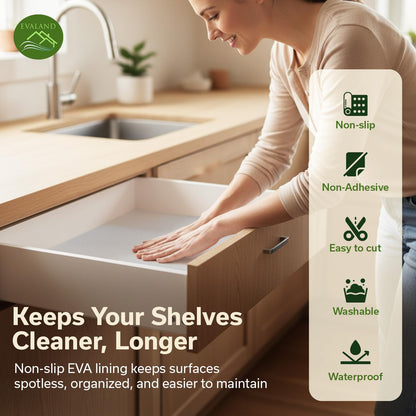 EVALAND Shelf Liners for Kitchen Cabinets Non-Adhesive 15.75" x 33 FT Clear Drawer Liner Non Slip, Washable Cabinet Liner, Waterproof Shelf Liners for Cabinet, Refrigerator Bathroom Pantry - Thickened