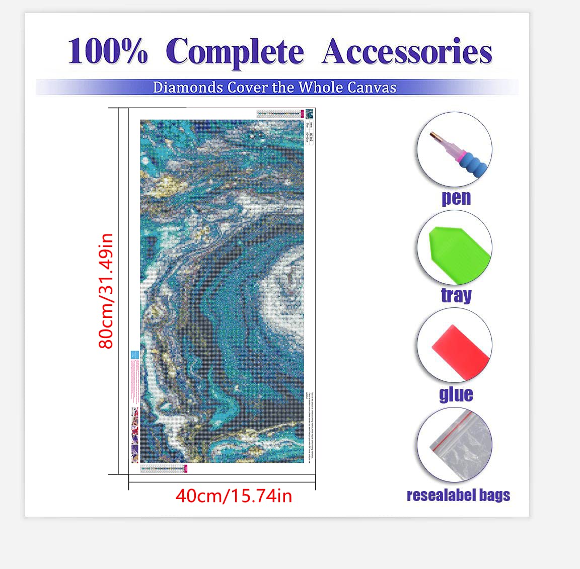 BOHADIY Diamond Painting Kits for Adults 5D Diamond Art Kits for Adults, Abstract Large Size 16x31 Inch DIY Full Drill Paintings with Diamonds Gem Art Crafts for Home Wall Decor