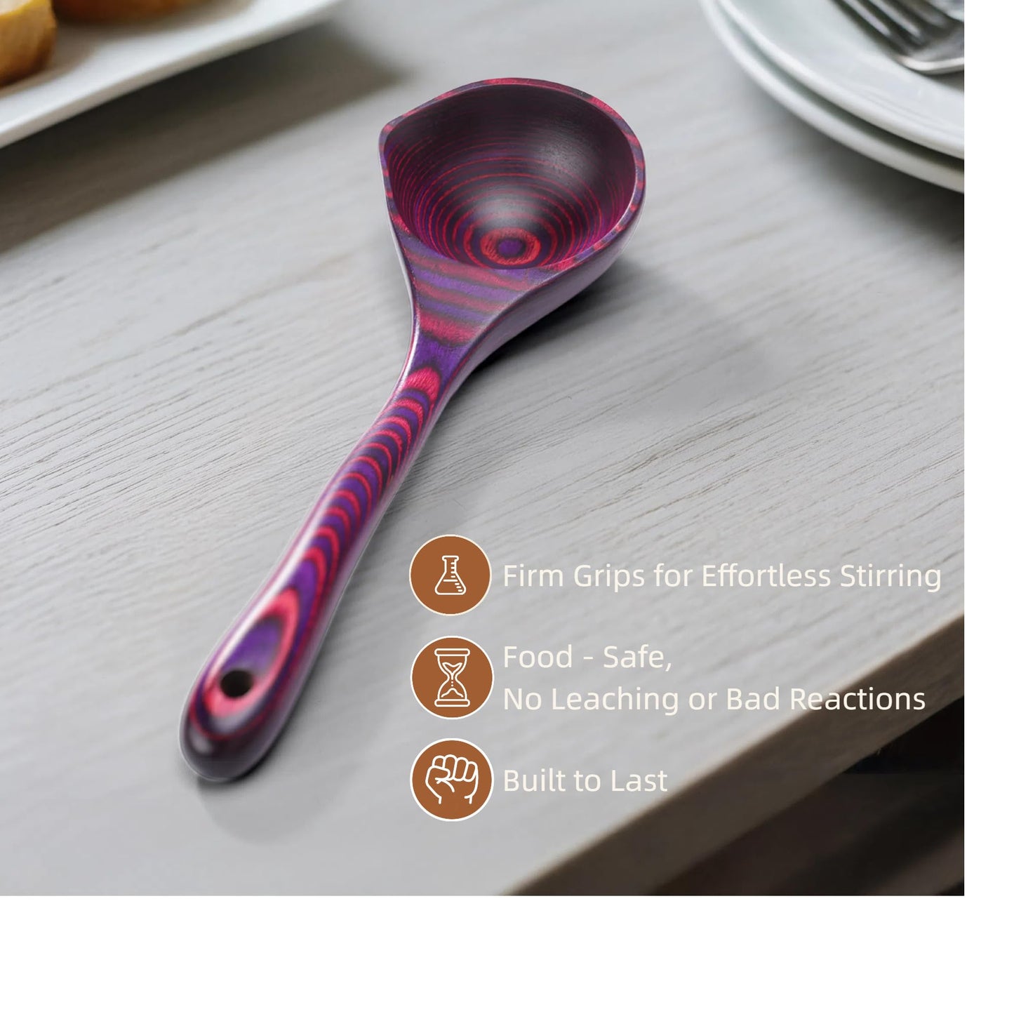 Cokka Praca Pakkawood Deep Soup Ladles with Spout | 9.6 inch Big Soup Ladle for Cooking | Wooden Spoons for Cooking | Wood Kitchen Utensil | Byzantium