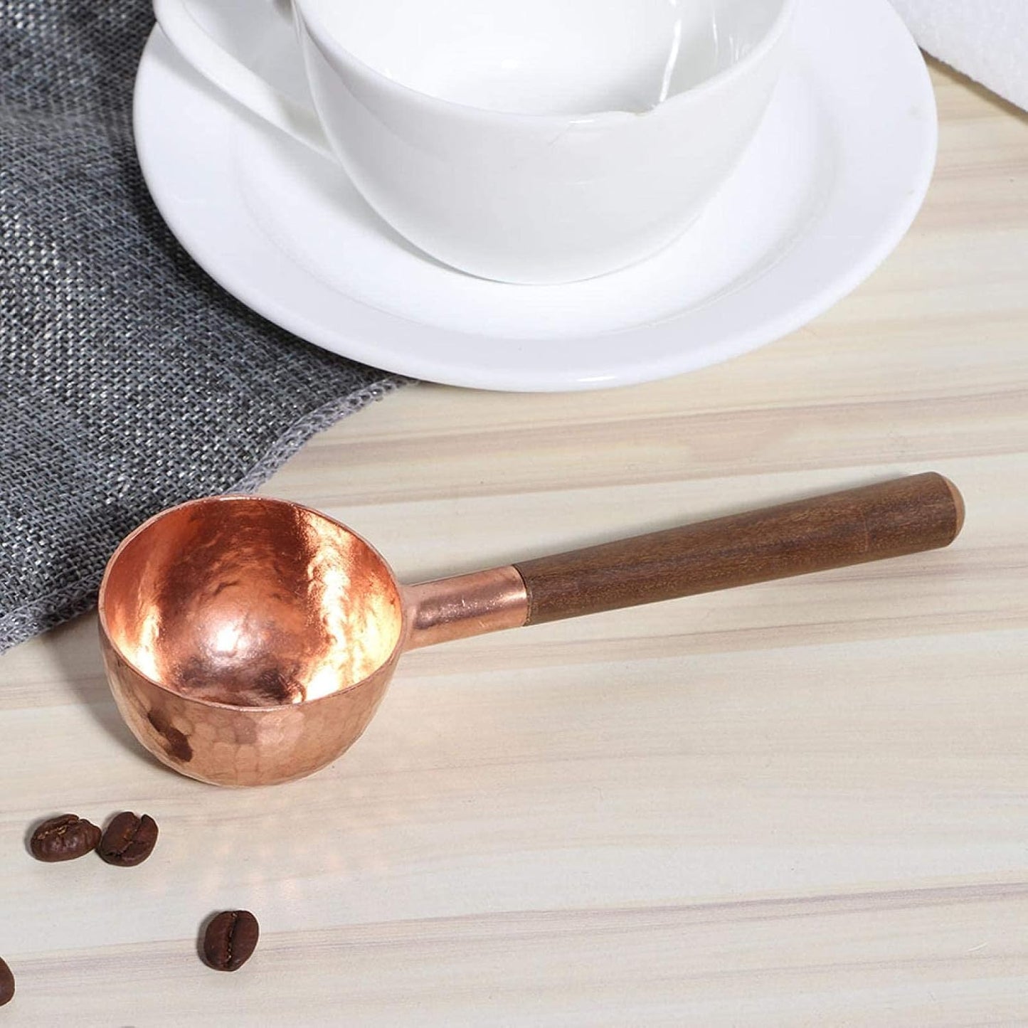 Measuring Scoop Spoon, Red Copper Coffee Measuring Spoon with Black Walnut Handle for Tea, Sugar, Salt, Flour