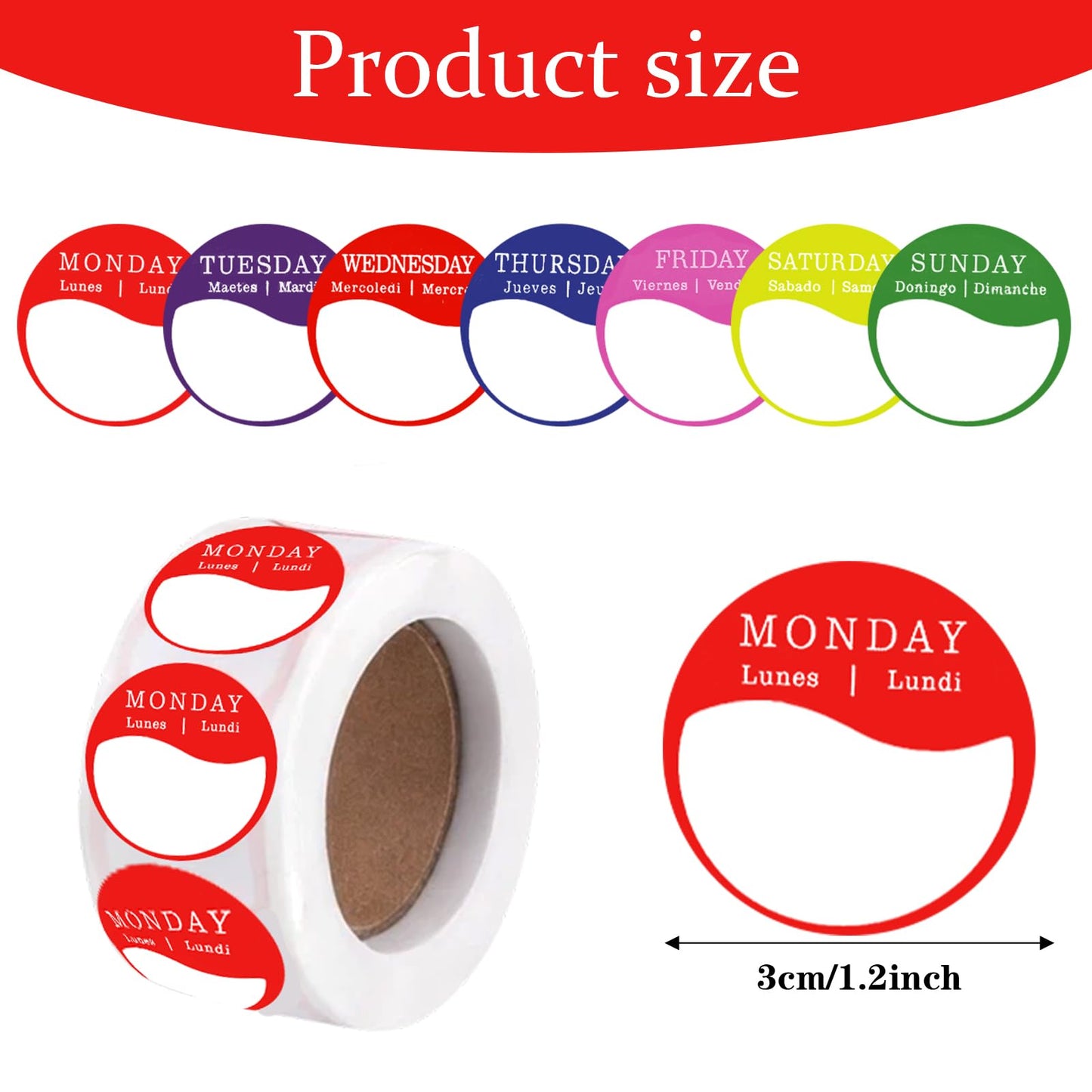 Ckhoid 7000PCS Day of The Week Stickers Removable Day Dots Food Labels (Monday-Sunday) Self Adhesive Weekly Date Labels for for Food Container Kitchen Freezer Restaurant Expiration Date Supplies