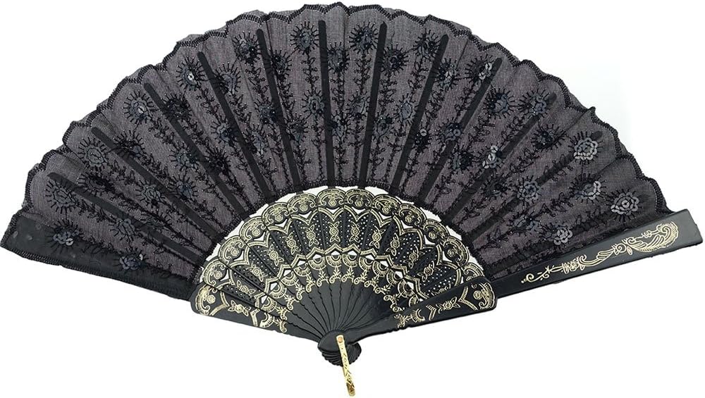 INNOLIFE Elegant Colorful Embroidered Flower Peacock Pattern Hand Fan - Hand-Crafted Folding Fabric, Full Set of 6pcs