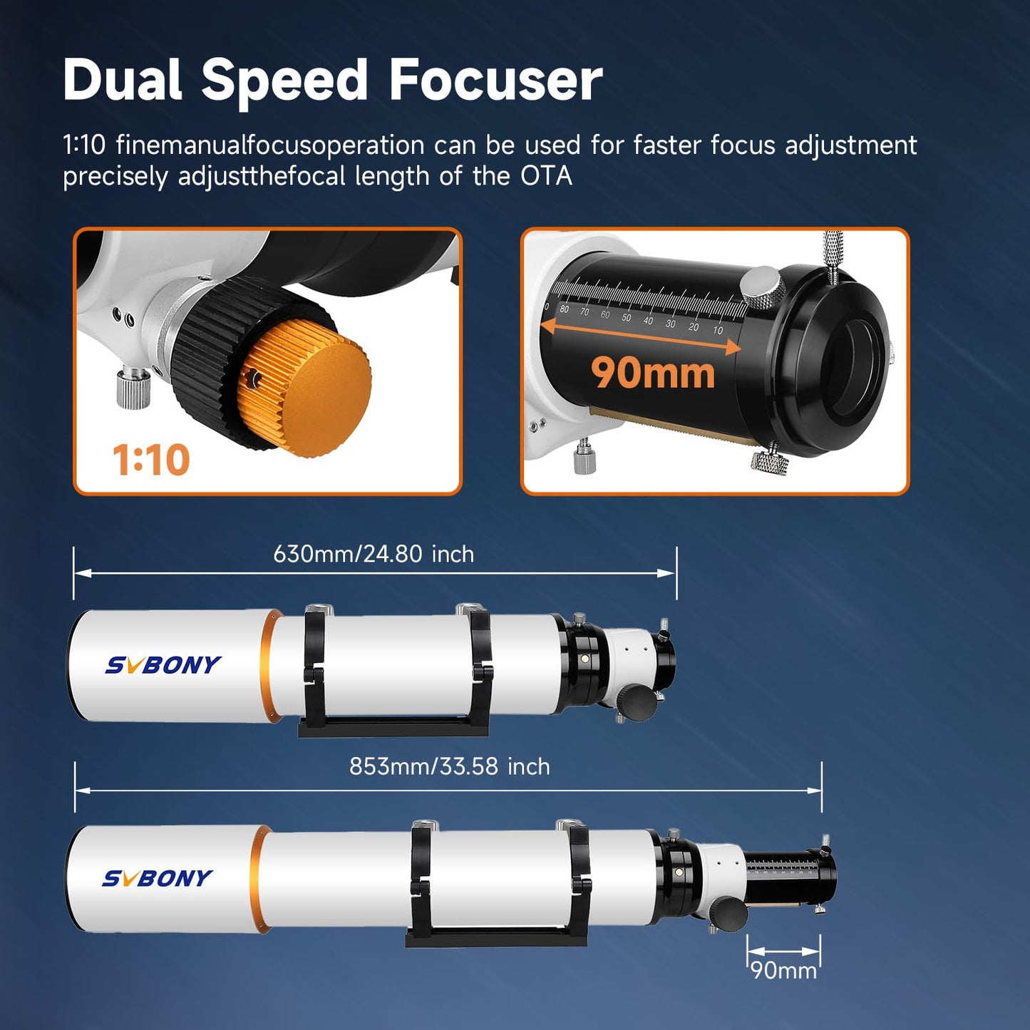 SVBONY SV503 Telescope for Adults High Powered, 102mm F7 Extra Low Dispersion Achromatic Refractor OTA, Dual-Speed Focuser, Refractor Telescope for Planets Deep Sky Astrophotography&Visual Observation