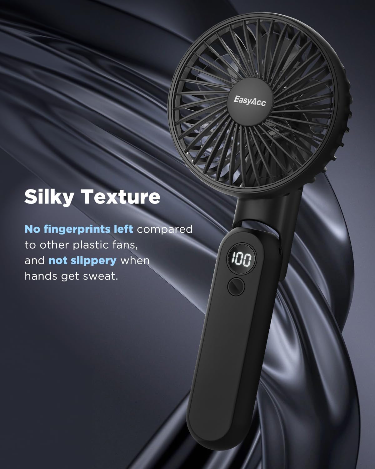 EasyAcc Portable Hand Held Fan, Ultra Quiet 5 Speed Personal Fan, LED Display USB C Rechargeable for Travel