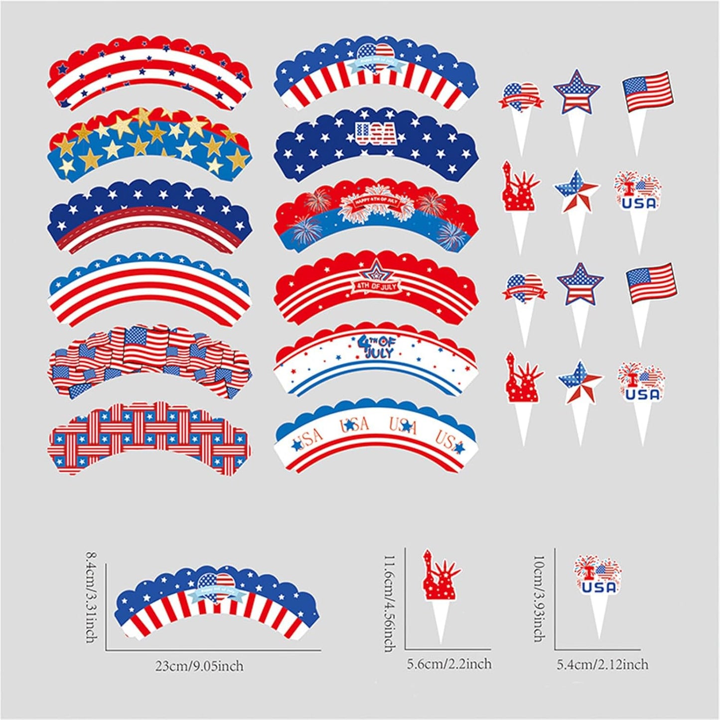 24 PCS 4th of July Cupcake Toppers, USA Patriotic Cupcake Liners for Cake Decoration Supplies