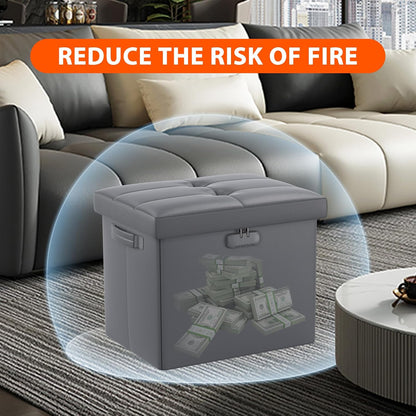 17 Inches DocSafe Storage Ottoman with Lock,Fireproof Folding Ottoman Foot Rest Stool Storage Chest with Storage Safe