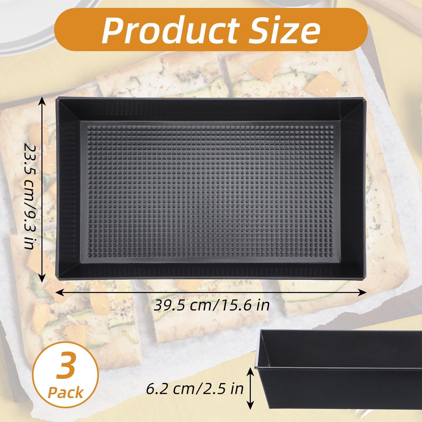 IMengjbang 3 Pcs Detroit Style Pizza Pan 10x14x2.5 Non-Stick Rectangle Deep Pizza Pans Heat-Resistant Pre-Seasoned Detroit Deep Dish Pizza Pan Carbon Steel Sicilian Style Pans Dish Bakeware