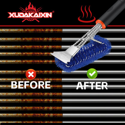 XUDAKAIXIN Grill Brush and Scraper, Safe Nylon Bristles Barbecue Outdoor Grill Brush for Cooled Grates, Extra Strong BBQ Cleaner Accessories (Blue)