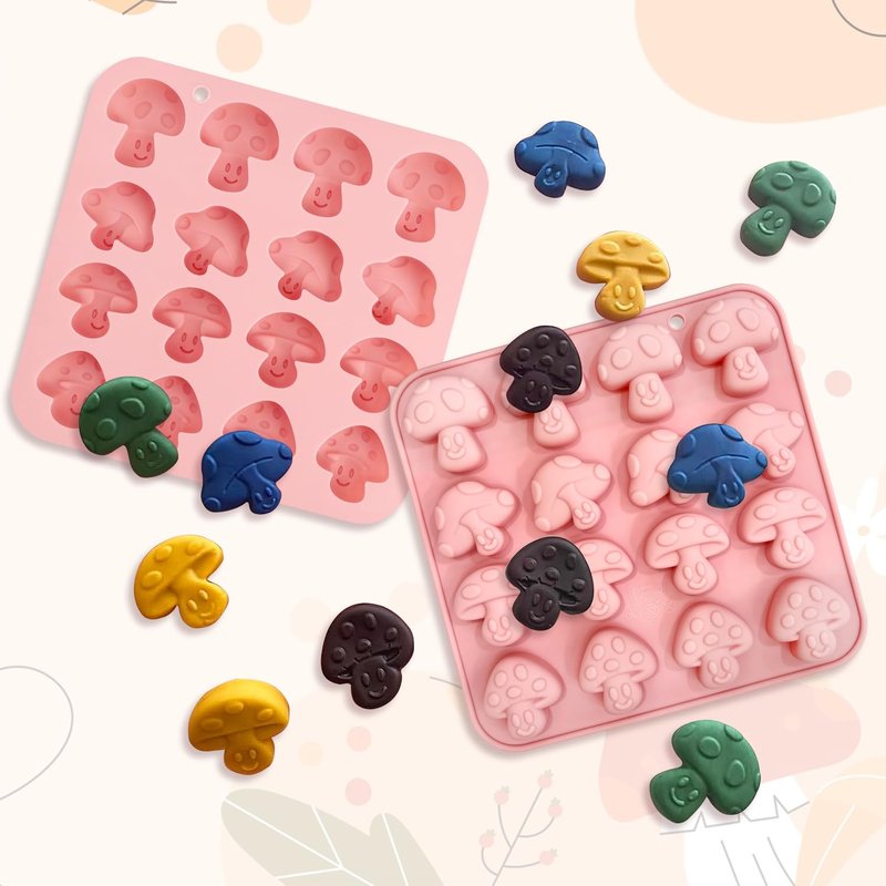 2PCS Mushroom Silicone Mold with 2 Droppers - 16 Cavity 3D Cute Mushroom Gummy Molds for Chocolate Candy Soap Resin - Fondant Gummy Cookie Candle DIY Crafts
