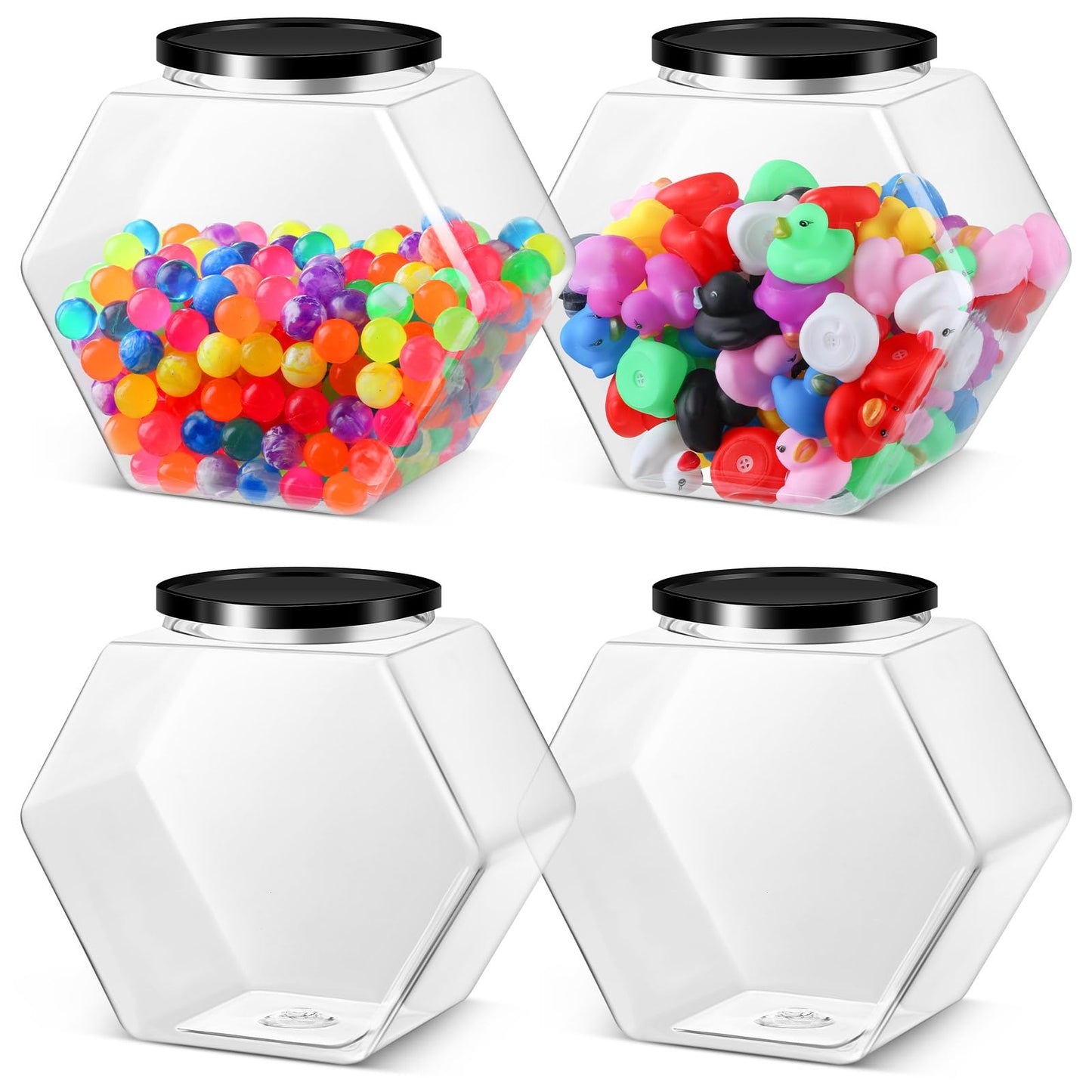 Norme 4 Pcs 129 oz Plastic Candy Jars with Lids Hexagon Cookie Jars for Kitchen Counter Candy Bar Containers Acrylic Clear Containers for Buffet Storage Display Dog Treat Laundry Pod Buffet Craft