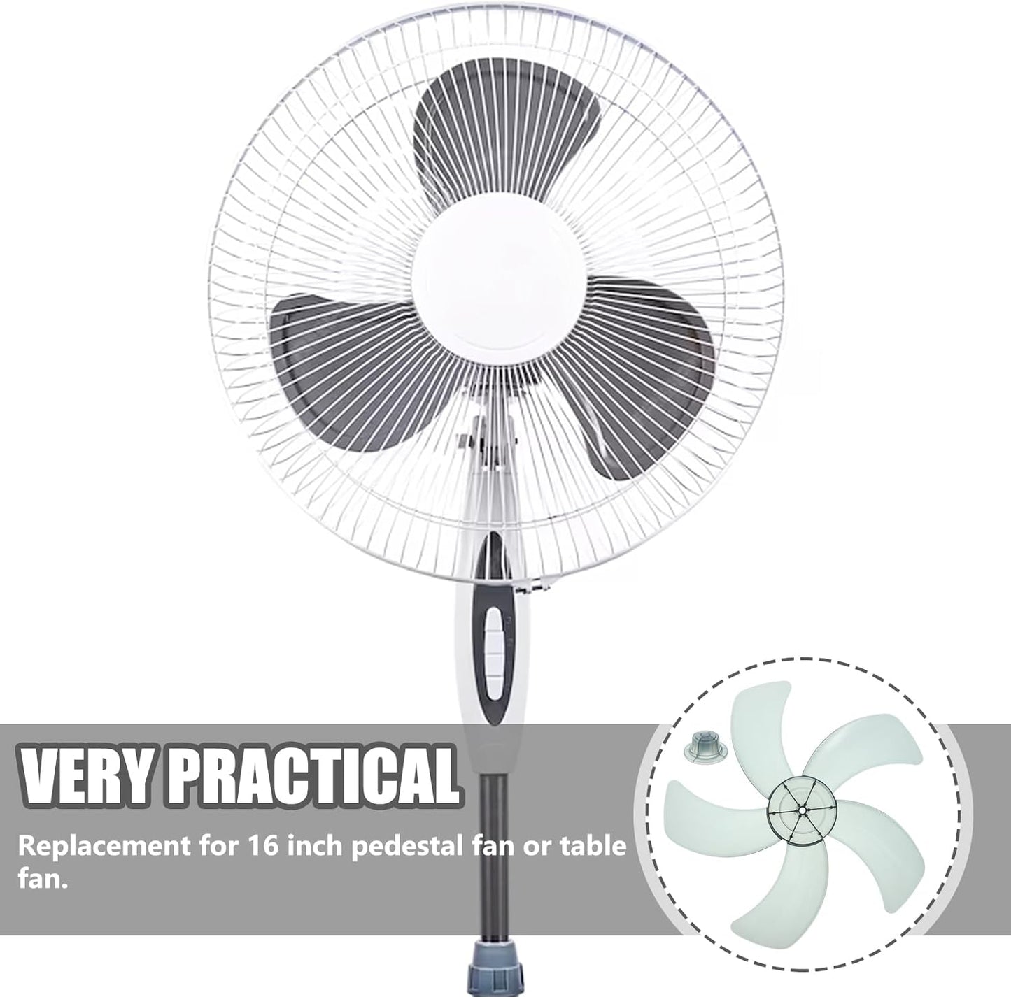 Garneck 14 Inch Standing Fan Blades, Five Blade Plastic Fan Blades with Nut Cover, Universal Replacement Blades for