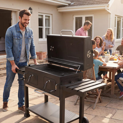 VEVOR Charcoal Grill, 780 sq.in. Extra-Large Charcoal Barbecue Grill with 2 Liftable Charcoal Trays & Folding Side Tables, High-Temp Powder-Coated Steel BBQ Cooking Grills for Patio Backyard Parties