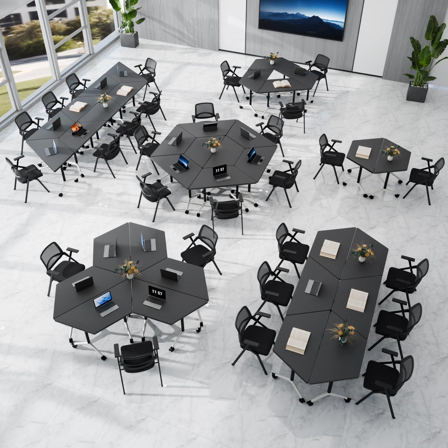 2 Pack Folding Conference Table,T-Shaped Conference Room Tables with Wheels, 47.2 in Modern Conference Table,Mobile Modular Seminar Meeting Desk for Classrooms,Office & Seminar (2, Dark Gray)