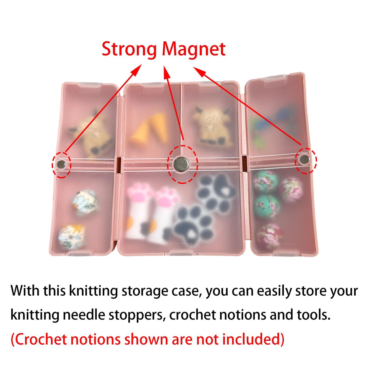 SPANSEE Knitting Crochet Notions Case, Stitch Marker Storage, Stitch Stoppers Organizer, Knitting Accessories, Portable Notion Organizer, 7 Compartments (Case Only)