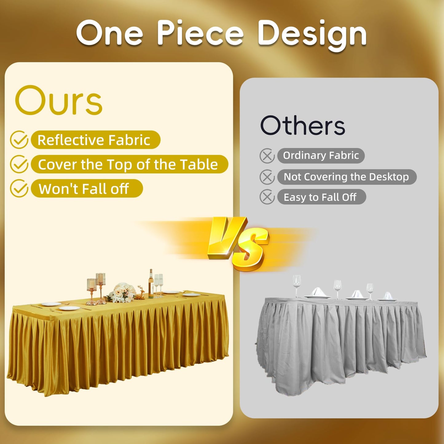 Dark Gold Satin Glitter Tablecloth for Rectangle Tables 6ft,Wrinkle Resistant Ruffles Shimmer Party Table Skirt,Washable 6FT Rectangle Table Cloth Skirt For Birthday,Baby Show,Party,Wedding,Banquet