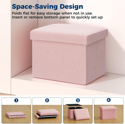 16 Inch 331 lb Folding Storage Ottoman Bench, Boucle Small Ottoman Foot Rest for Couch, End of Bed Bench with Capacity