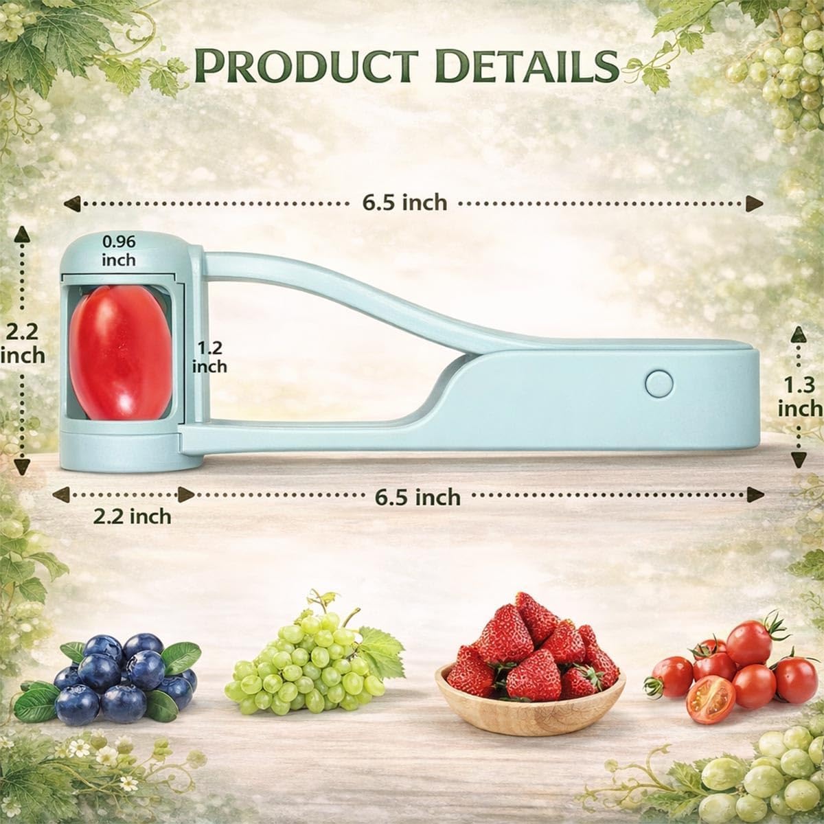 Grape and Cherry Tomato Cutter, Grape Slicer Tool-One Second Fruit Slicer for Cherry Tomatoes, Easy Grape Cutter for Kitchen Use, Fruit Push Cutter for Small Fruits (White)