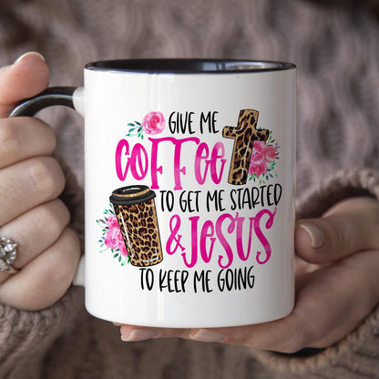 YouNique Designs Coffee & Jesus Christian Mug, 11 Ounces, Black Handle, Scripture Coffee Mug for Women