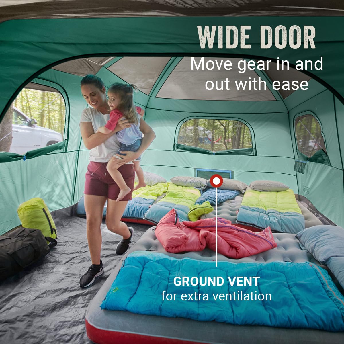 Coleman Skylodge 12-Person Tent with Rainfly & Screened Porch, Weatherproof Family Tent Fits 4 Queen-Sized Airbeds, Color-Coded Poles & Sleeves