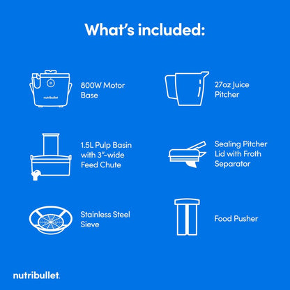 nutribullet® Juicer, 800W Juicer, Large 3" Feed Chute for Whole Fruits and Vegetables, 27oz Juice Pitcher, .5L Pulp Container, Dual Speeds, BPA Free, Gray, NBJ50100